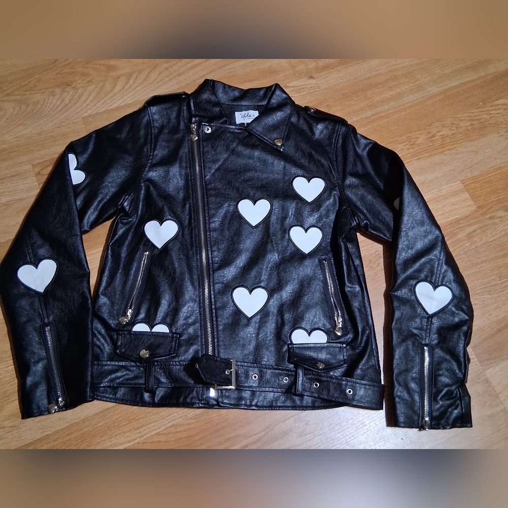 Lola + The Boys Black Jacket with White Hearts